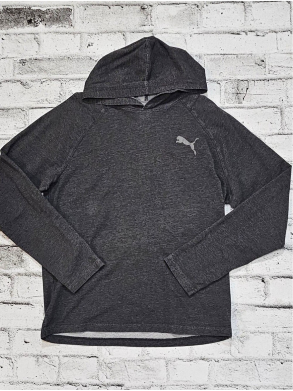 Puma Hooded Long Sleeve Athletic Top Gray Lightweight Training Shirt XL